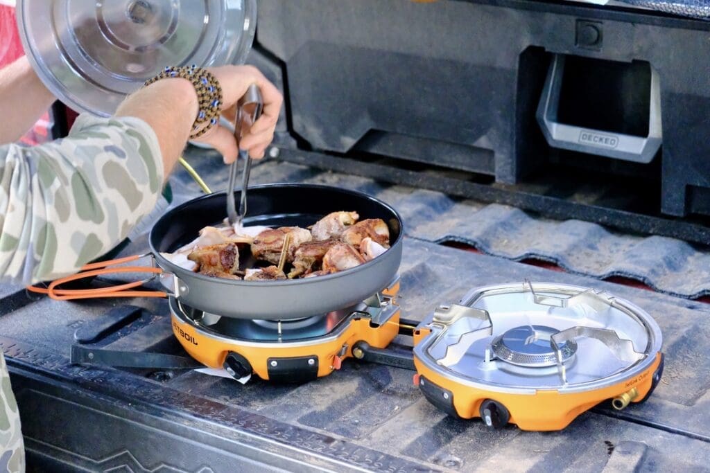 Cooking up some bacon wrapped dove on the Jetboil Flash on a Colorado overland trip